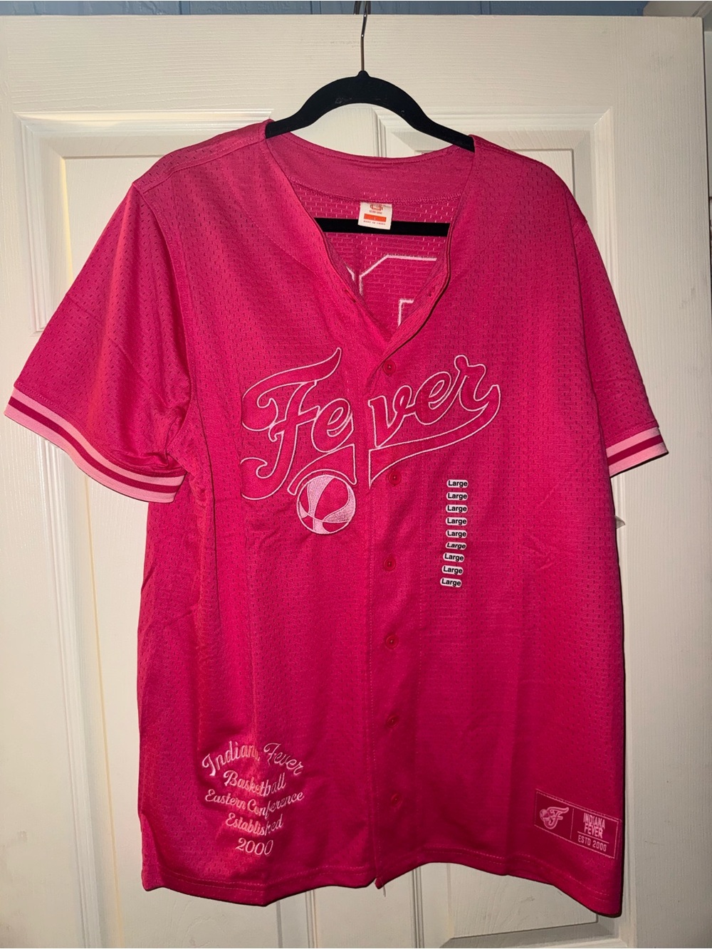WNBA Indiana Fever Pink Button-Up Baseball Jersey Large Limited Edition NEW